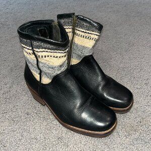 H by HUDSON HANDMADE BLACK LEATHER & NAVJO WOOL DESIGN UPPER ANKLE BOOTS EU 39